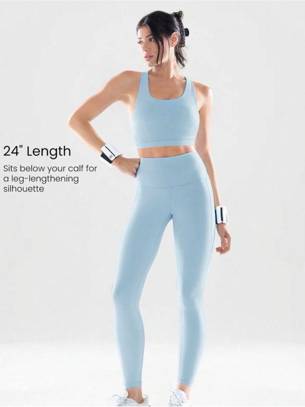High-Waist 24" Length Performance Leggings in Light Blue